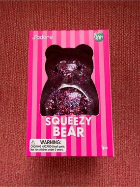 New J'adore Squeezy Bear Squishy Glitter Sensory Squeeze Squish Toy Pink 3+